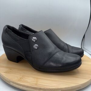Clarks Emily Beales Black Leather Side-Zip Ankle Bootie Comfort Women 8.5